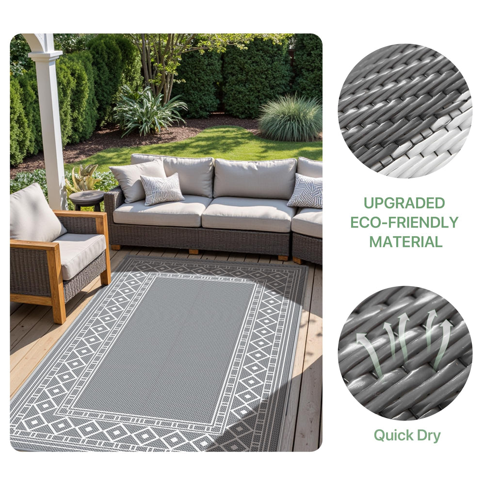 GENIMO Outdoor Rug 5'x8' grey and white with outdoor furniture