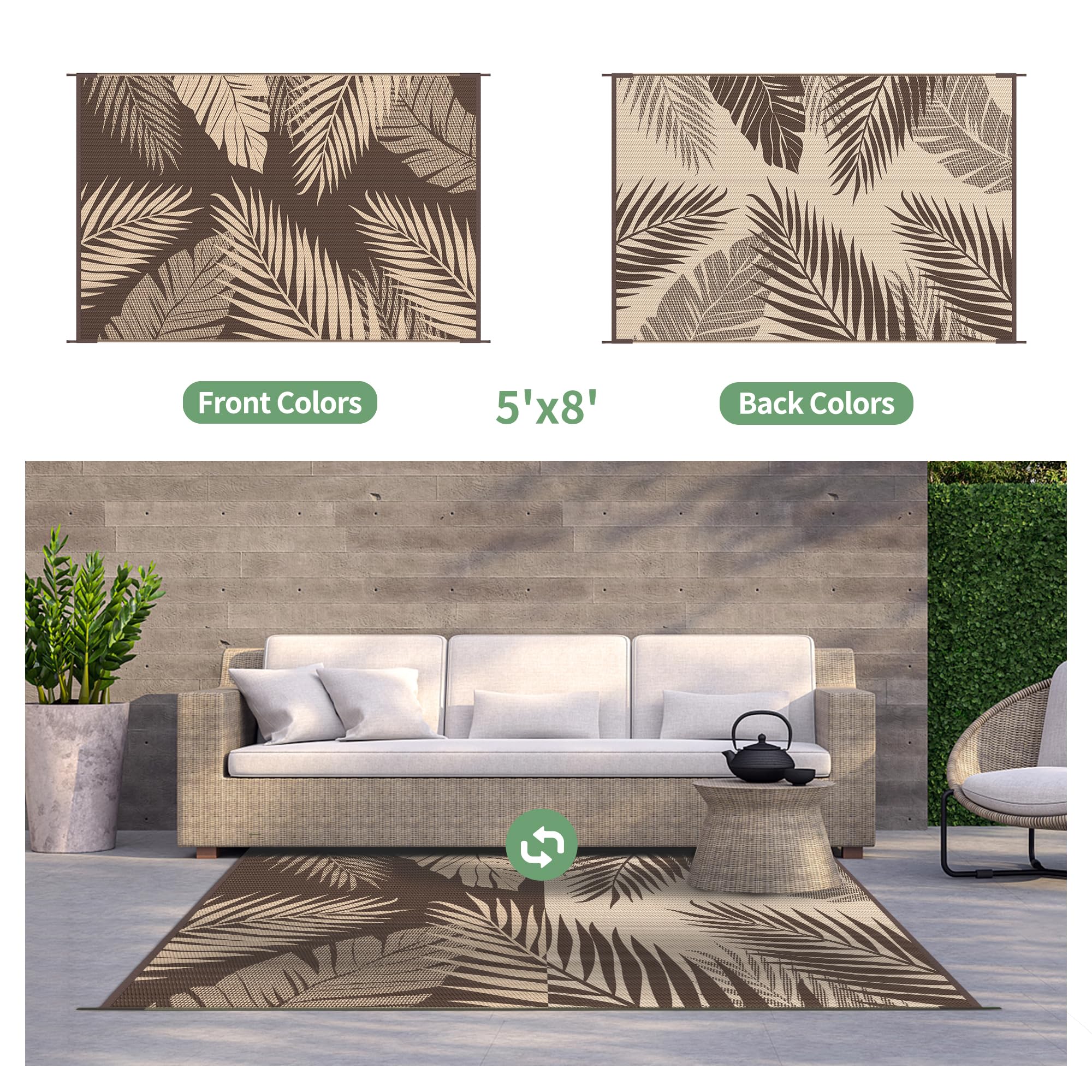 GENIMO Outdoor Rug 5'x8' reverse side view showcasing the double-sided pattern