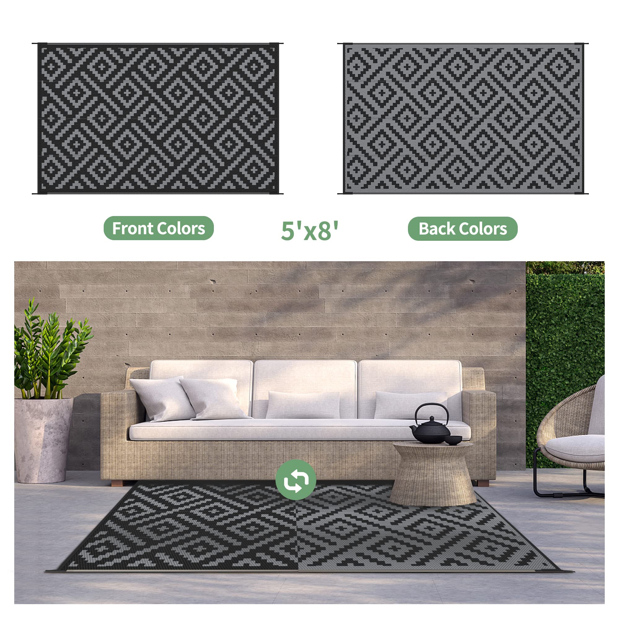 GENIMO Outdoor Rug 5'x8' reversible geometric pattern