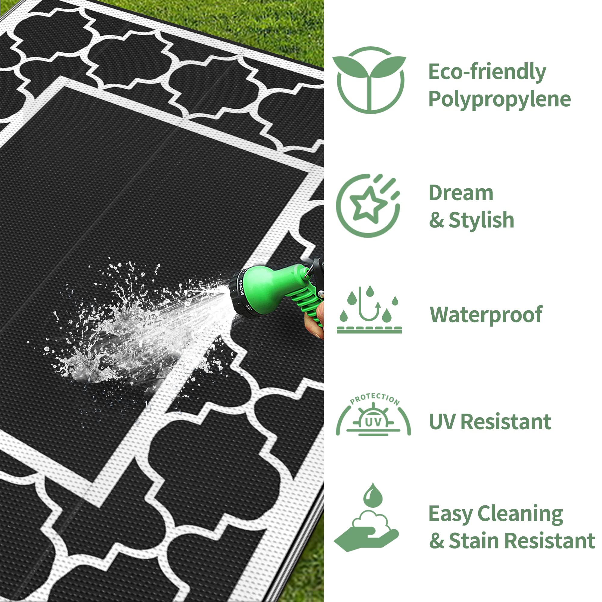 GENIMO Outdoor Rug 5'x8' stylishly placed under an umbrella