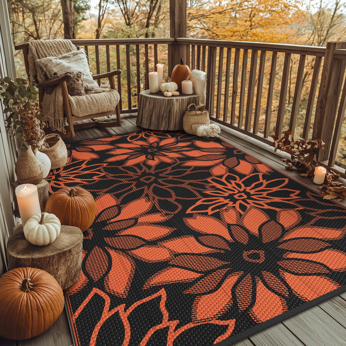 GENIMO Outdoor Rug 6' x 9' black and orange front view