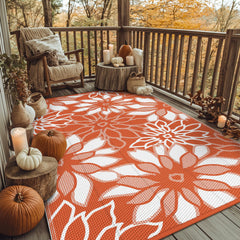 GENIMO Outdoor Rug 6' x 9' orange and white design front view