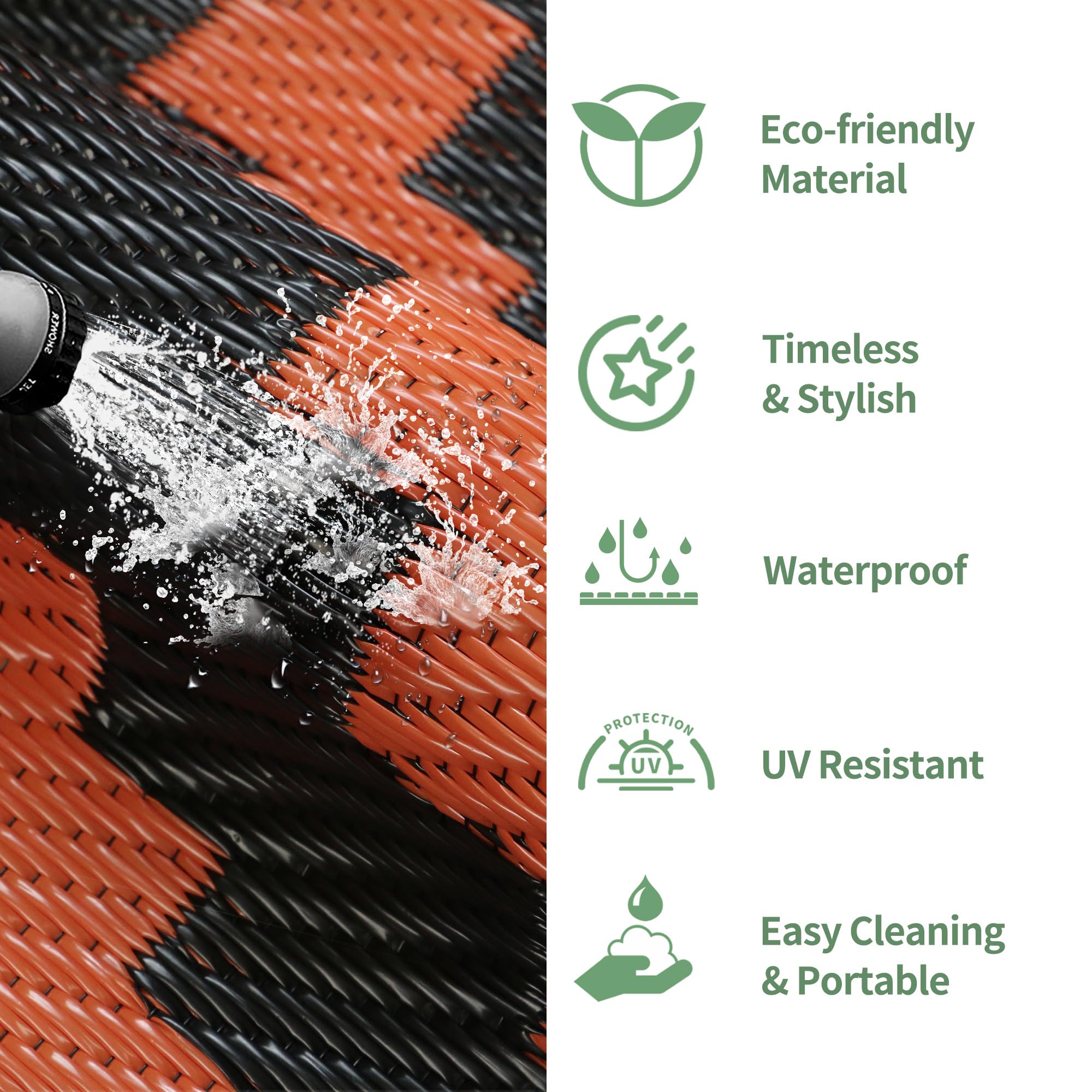 GENIMO Outdoor Rug 6'x9' Black Orange close-up