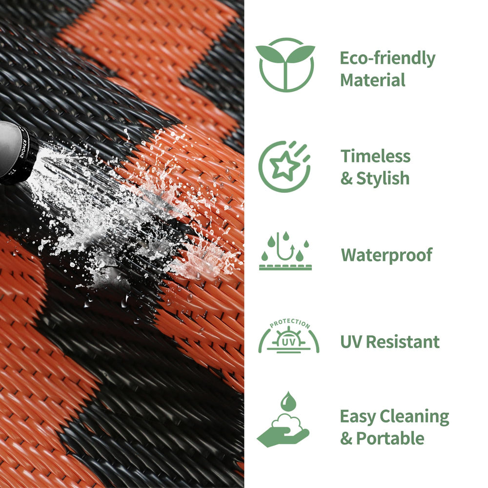 GENIMO Outdoor Rug 6'x9' Black Orange close-up