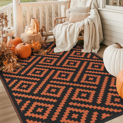 GENIMO Outdoor Rug 6'x9' Black Orange reversible pattern