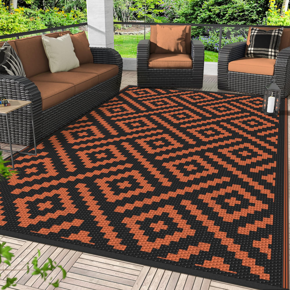 GENIMO Outdoor Rug 6'x9' Black Orange with carry bag