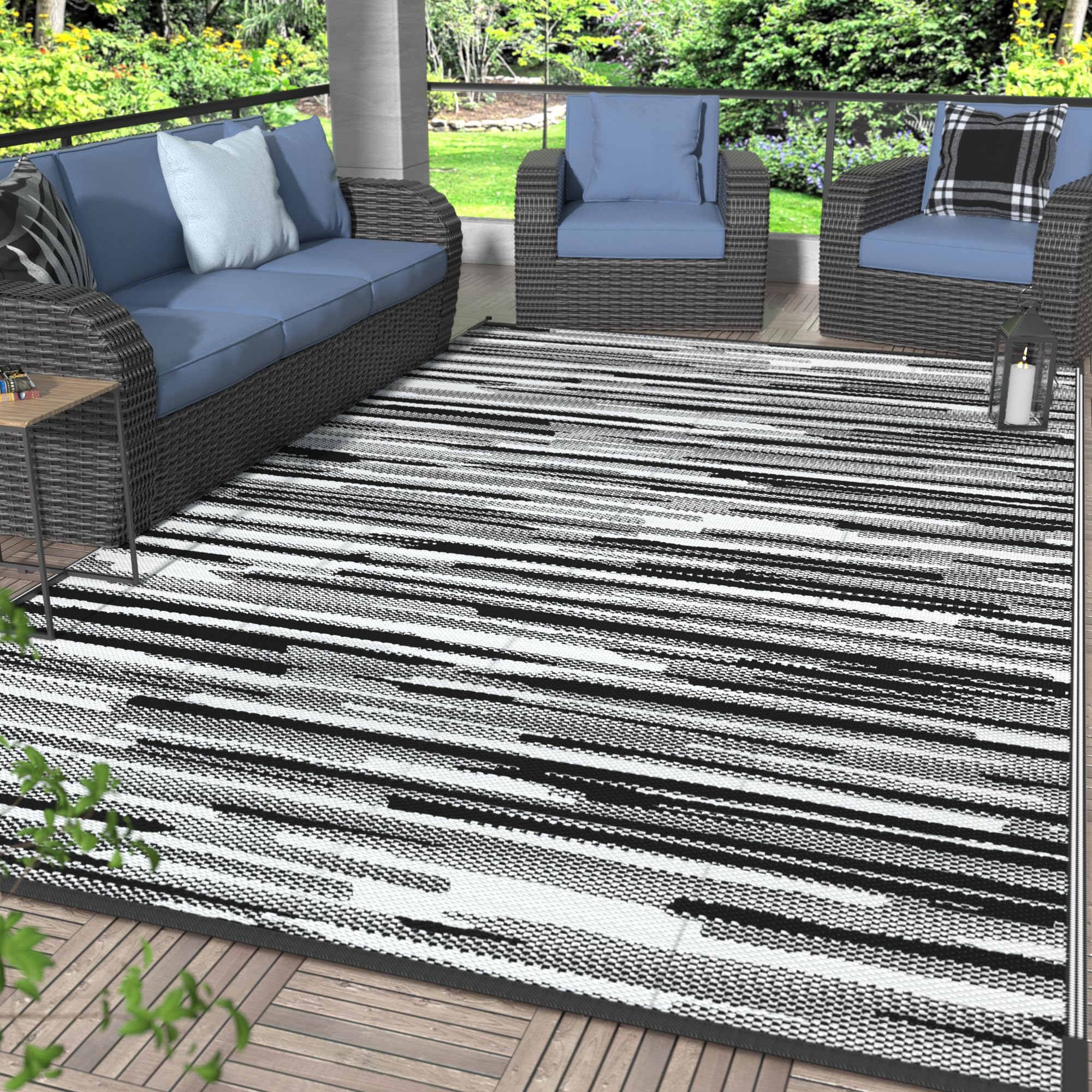 GENIMO Outdoor Rug 6'x9' black white reversible design