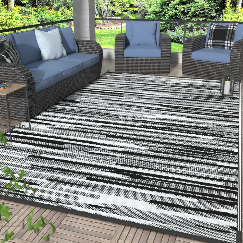 GENIMO Outdoor Rug 6'x9' black white reversible design