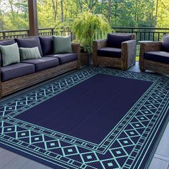 GENIMO Outdoor Rug 6'x9' blue green geometric design front view