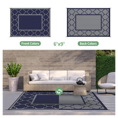 GENIMO Outdoor Rug 6'x9' blue grey rolled up