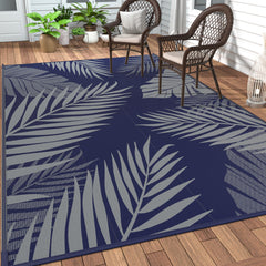 GENIMO Outdoor Rug 6'x9' blue grey with palm leaf design