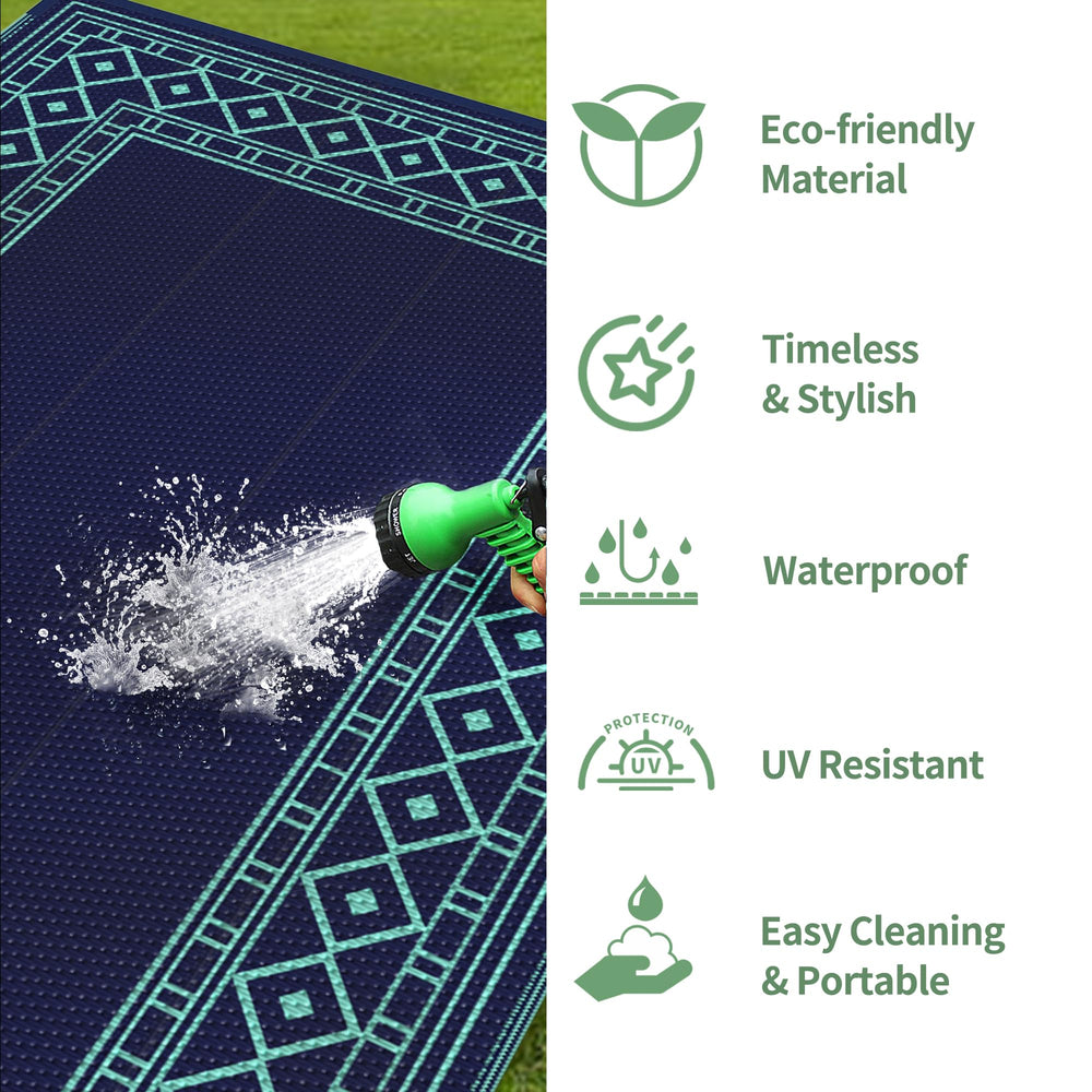 GENIMO Outdoor Rug 6'x9' laid out in garden setting