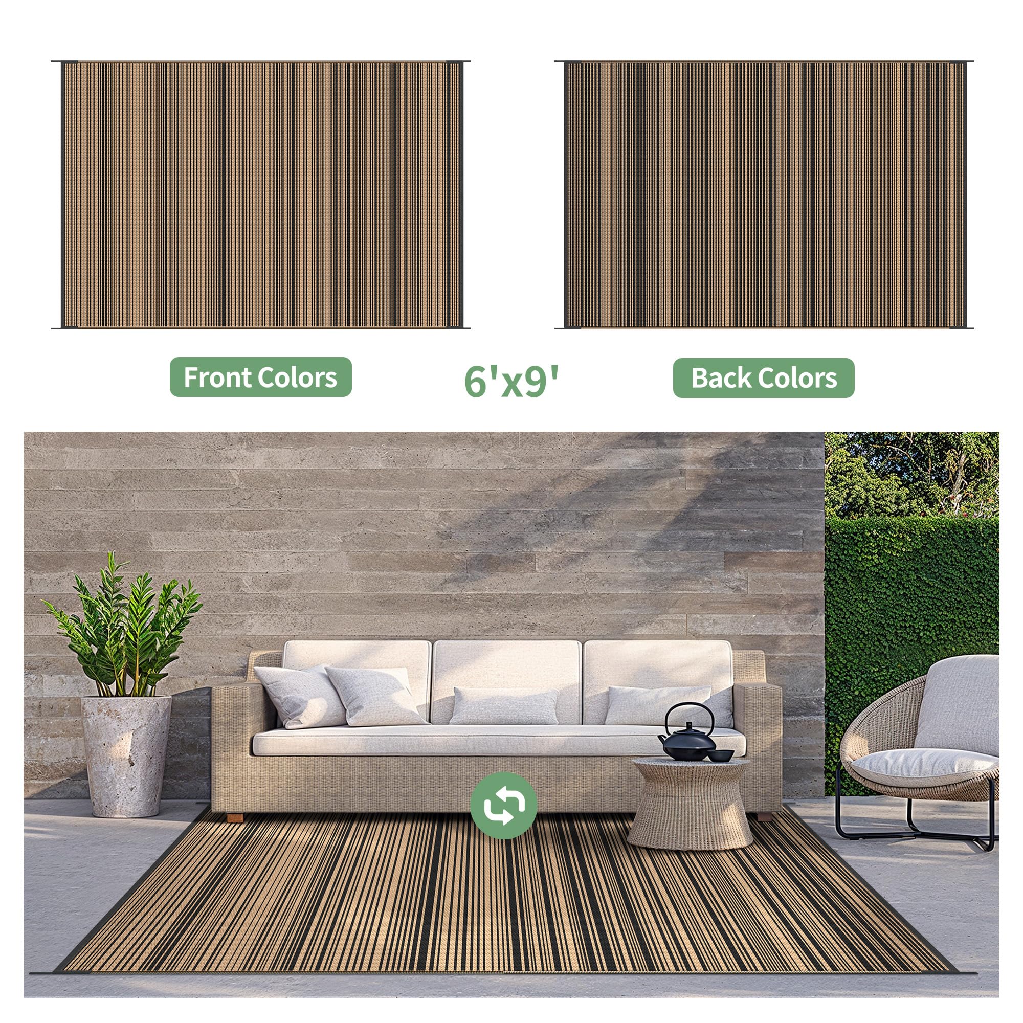 GENIMO Outdoor Rug 6'x9' Light Brown rolled up for storage