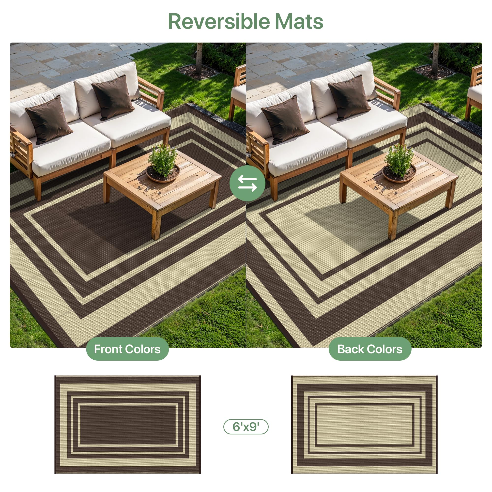 GENIMO Outdoor Rug 6'x9' mocha beige folded for storage