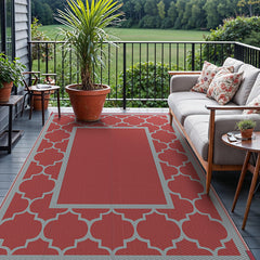 GENIMO Outdoor Rug 6'x9' red grey in outdoor setting