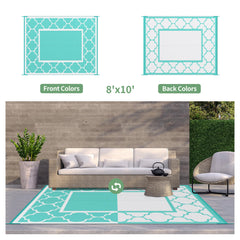 GENIMO Outdoor Rug 8'x10' Aqua Blue rolled up