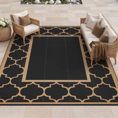 GENIMO Outdoor Rug 8'x10' black and brown pattern front view