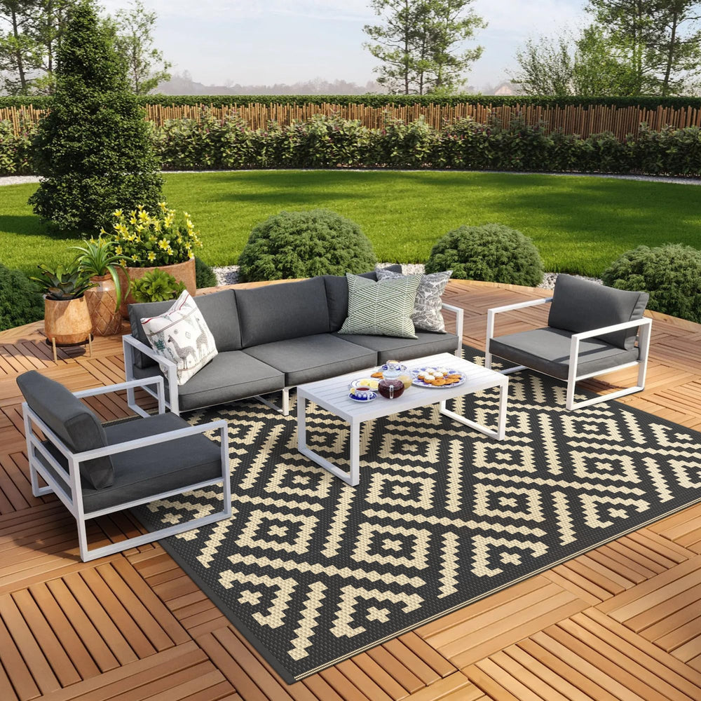 GENIMO Outdoor Rug 8'x10' black beige front view