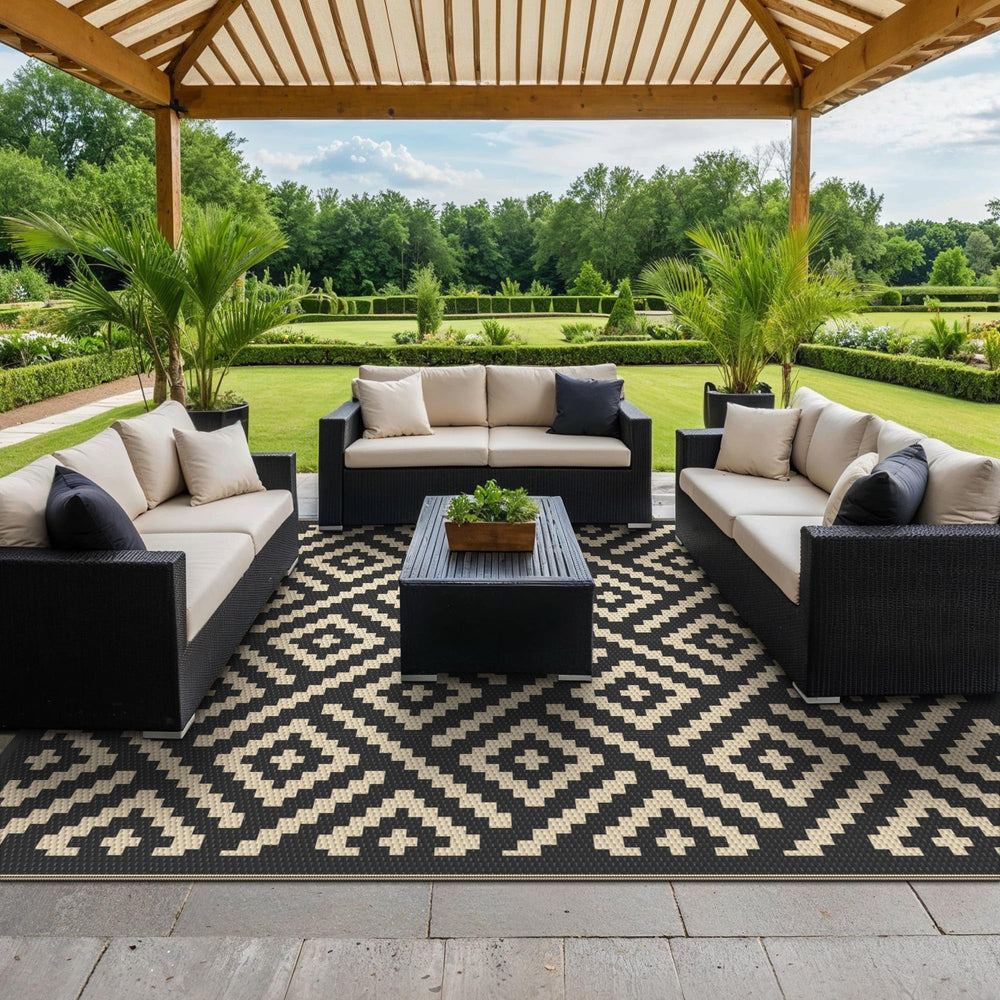 GENIMO Outdoor Rug 8'x10' black beige non-slip backing