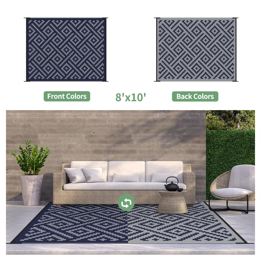 GENIMO Outdoor Rug 8'x10' blue grey on patio setting