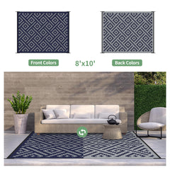 GENIMO Outdoor Rug 8'x10' blue grey on patio setting