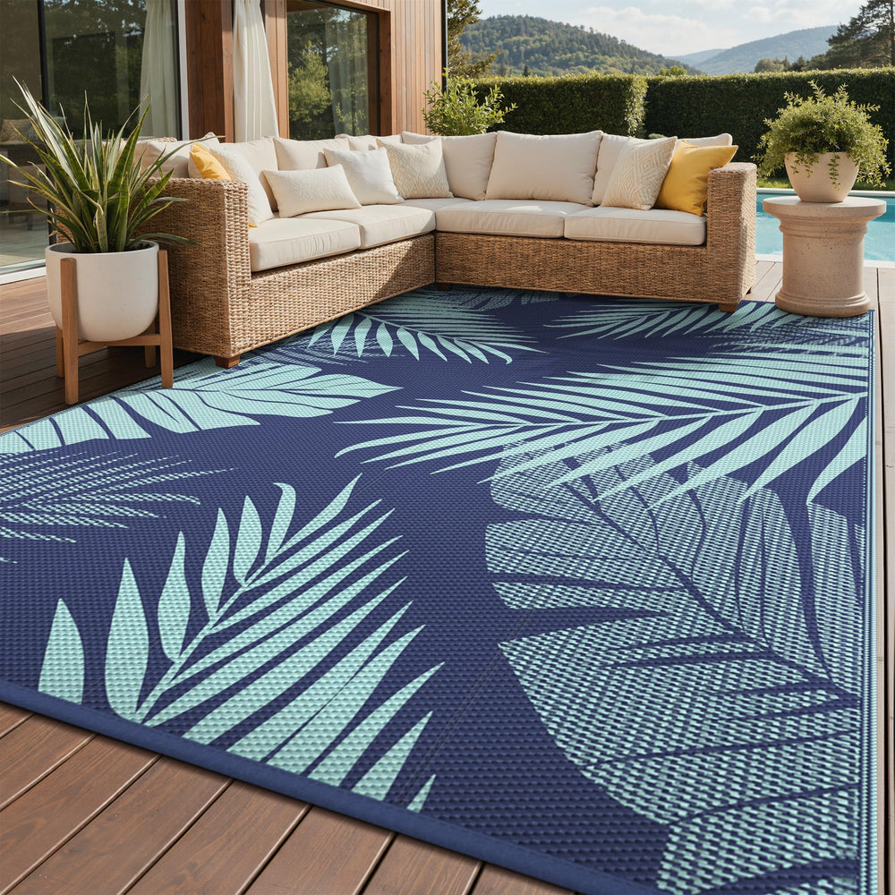 GENIMO Outdoor Rug 8'x10' Navy Green front view