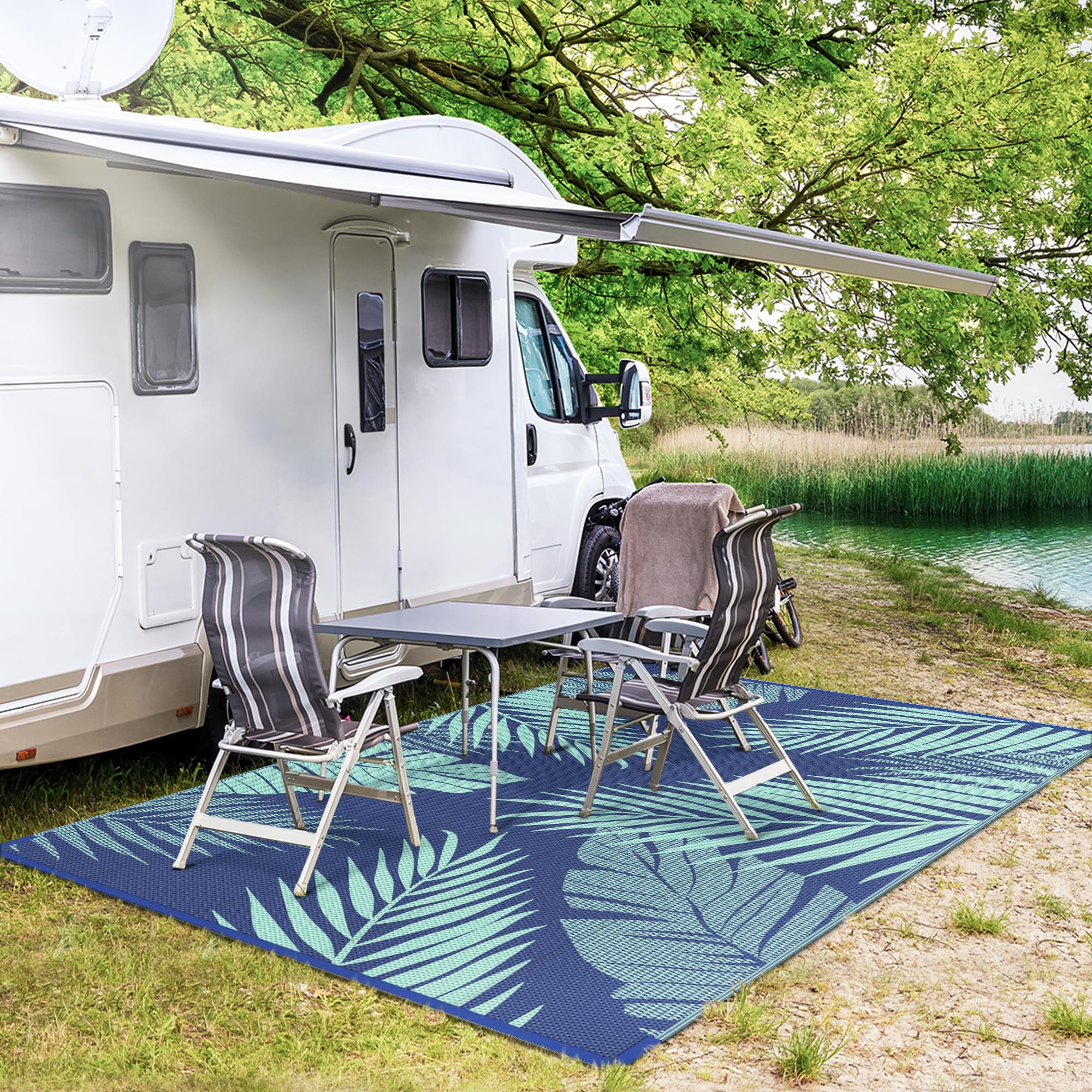 GENIMO Outdoor Rug 8'x10' Navy Green packaging