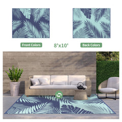 GENIMO Outdoor Rug 8'x10' Navy Green palm leaf design close-up