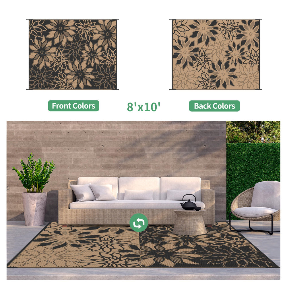 GENIMO Outdoor Rug 8'x10' Onyx Brown palm leaf design detail