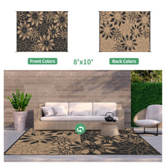 GENIMO Outdoor Rug 8'x10' Onyx Brown palm leaf design detail