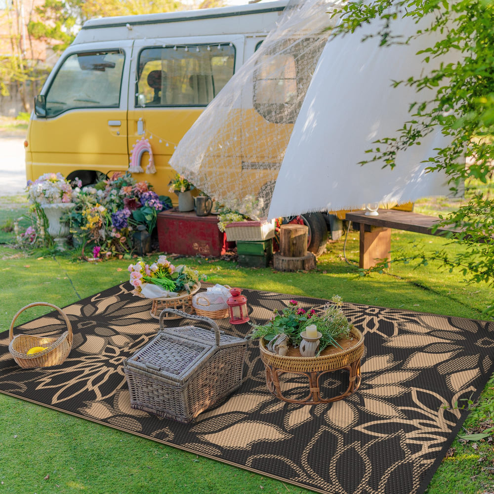 GENIMO Outdoor Rug 8'x10' Onyx Brown reverse side view