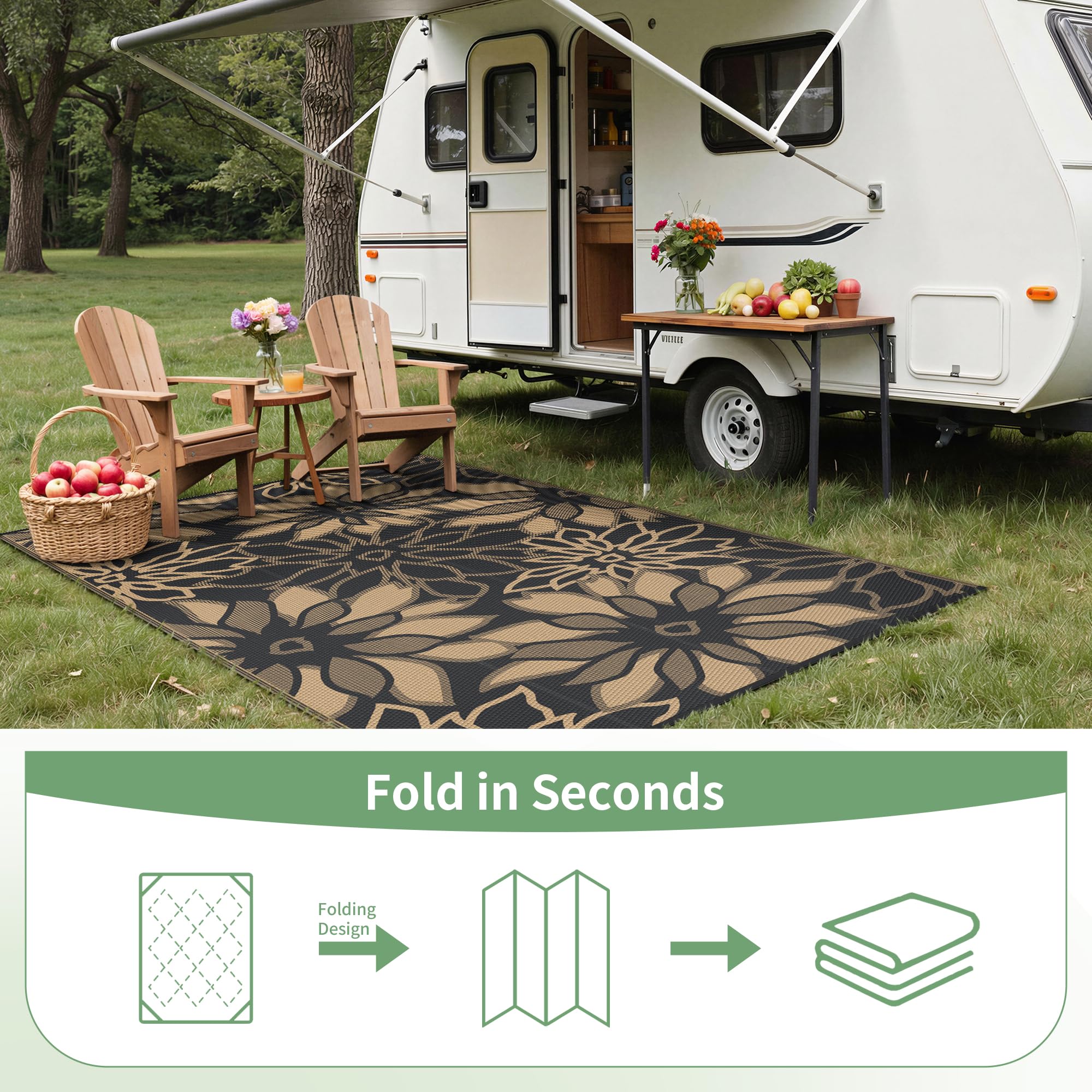 GENIMO Outdoor Rug 8'x10' Onyx Brown with wine glasses
