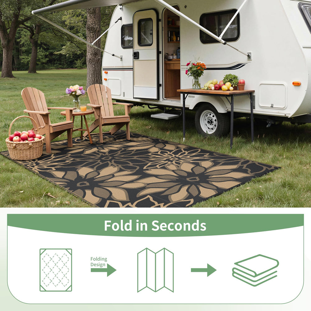 GENIMO Outdoor Rug 8'x10' Onyx Brown with wine glasses