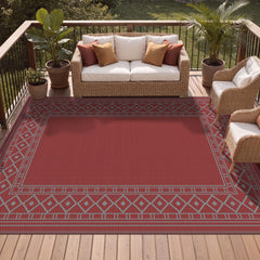 GENIMO Outdoor Rug 8'x10' Red Grey folded for storage