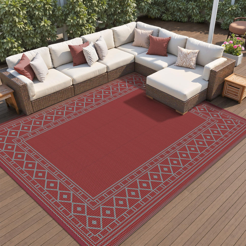 GENIMO Outdoor Rug 8'x10' Red Grey front view