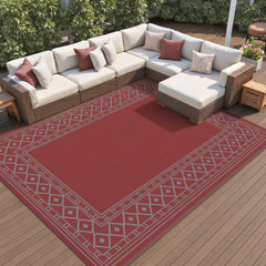 GENIMO Outdoor Rug 8'x10' Red Grey front view