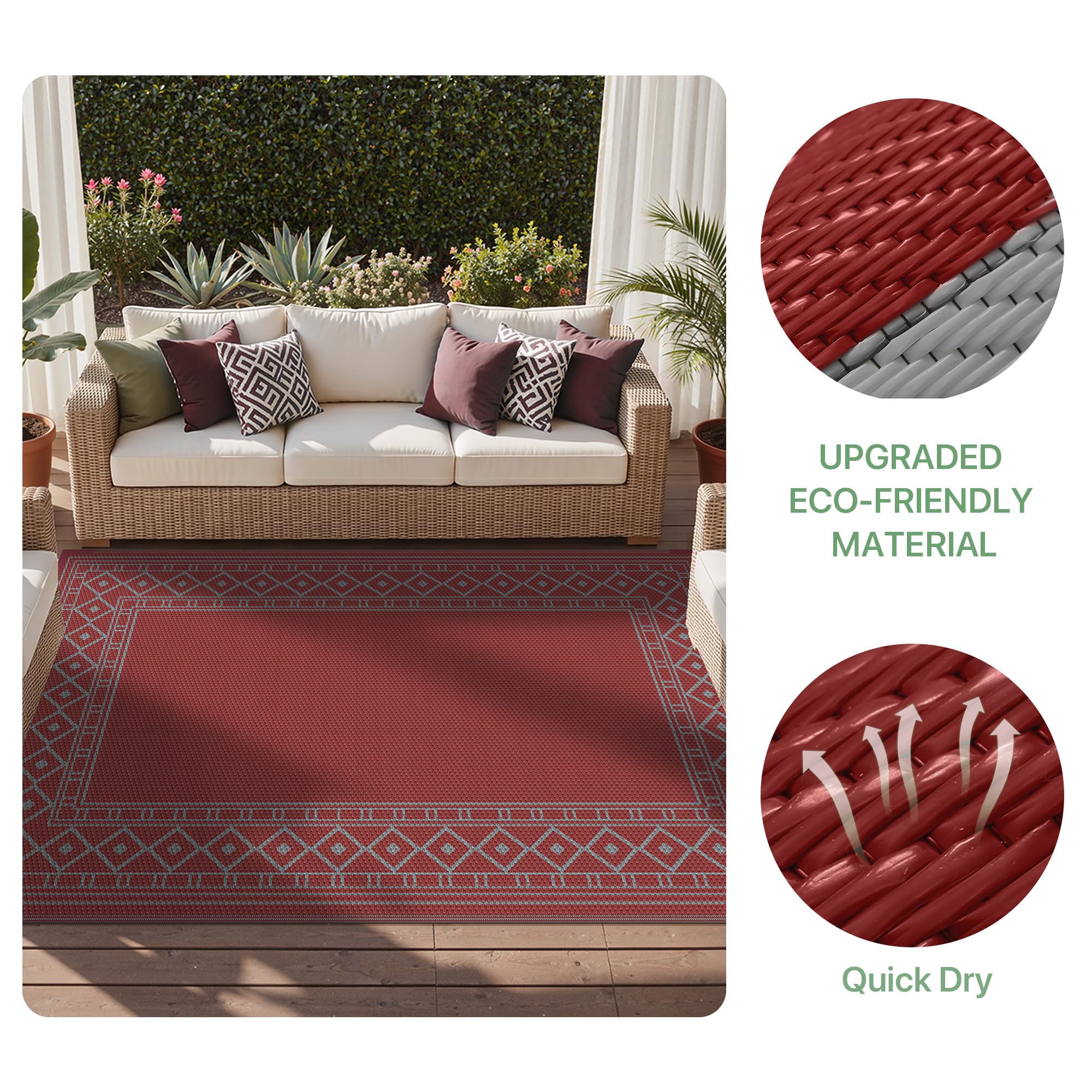 GENIMO Outdoor Rug 8'x10' Red Grey packaging view