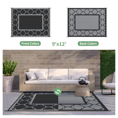 GENIMO outdoor rug 9'x12' black gray in outdoor setting
