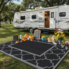 GENIMO outdoor rug 9'x12' black gray pattern detail