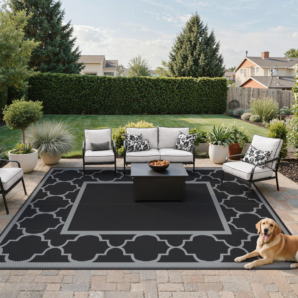GENIMO outdoor rug 9'x12' black gray reverse side