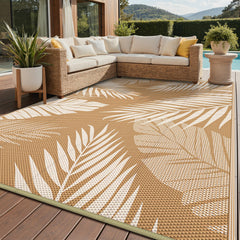 GENIMO Outdoor Rug 9'x12' brown beige palm leaf design front view