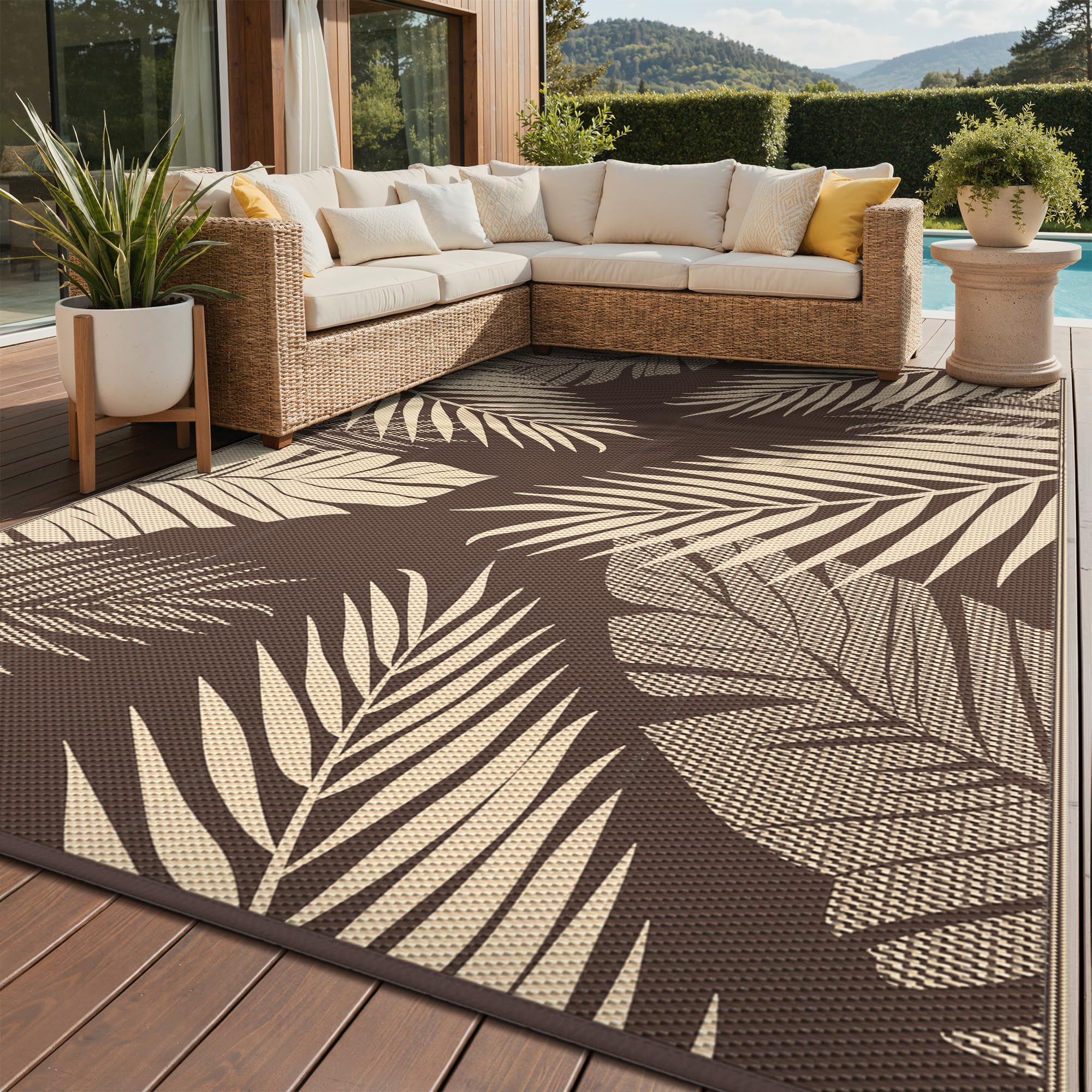 GENIMO Outdoor Rug 9'x12' Coffee Beige front view