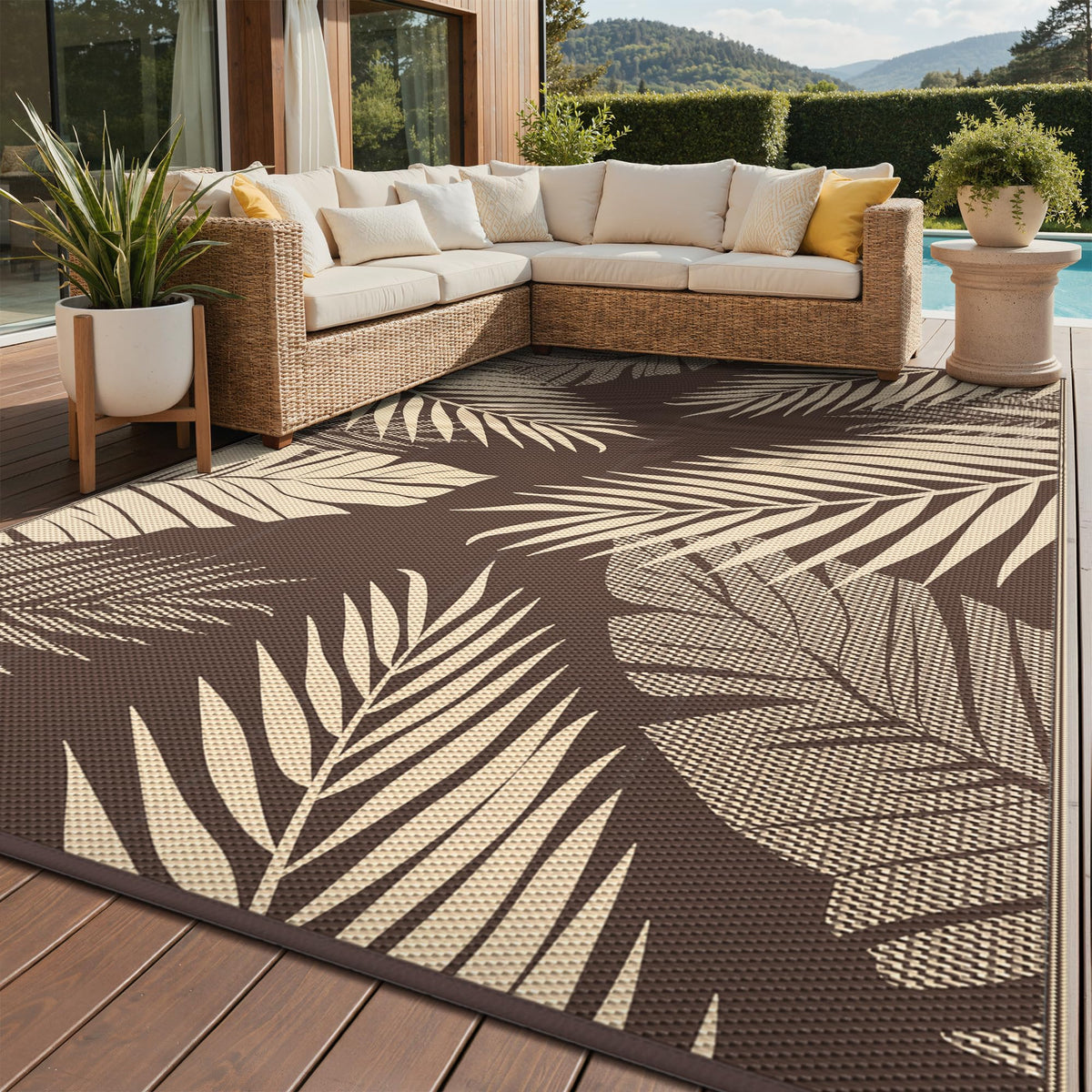 GENIMO Outdoor Rug 9'x12' Coffee Beige front view