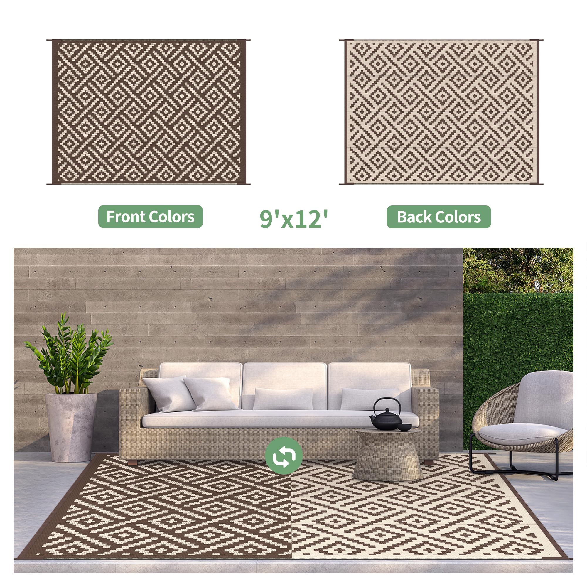 GENIMO Outdoor Rug 9'x12' Coffee Beige side view
