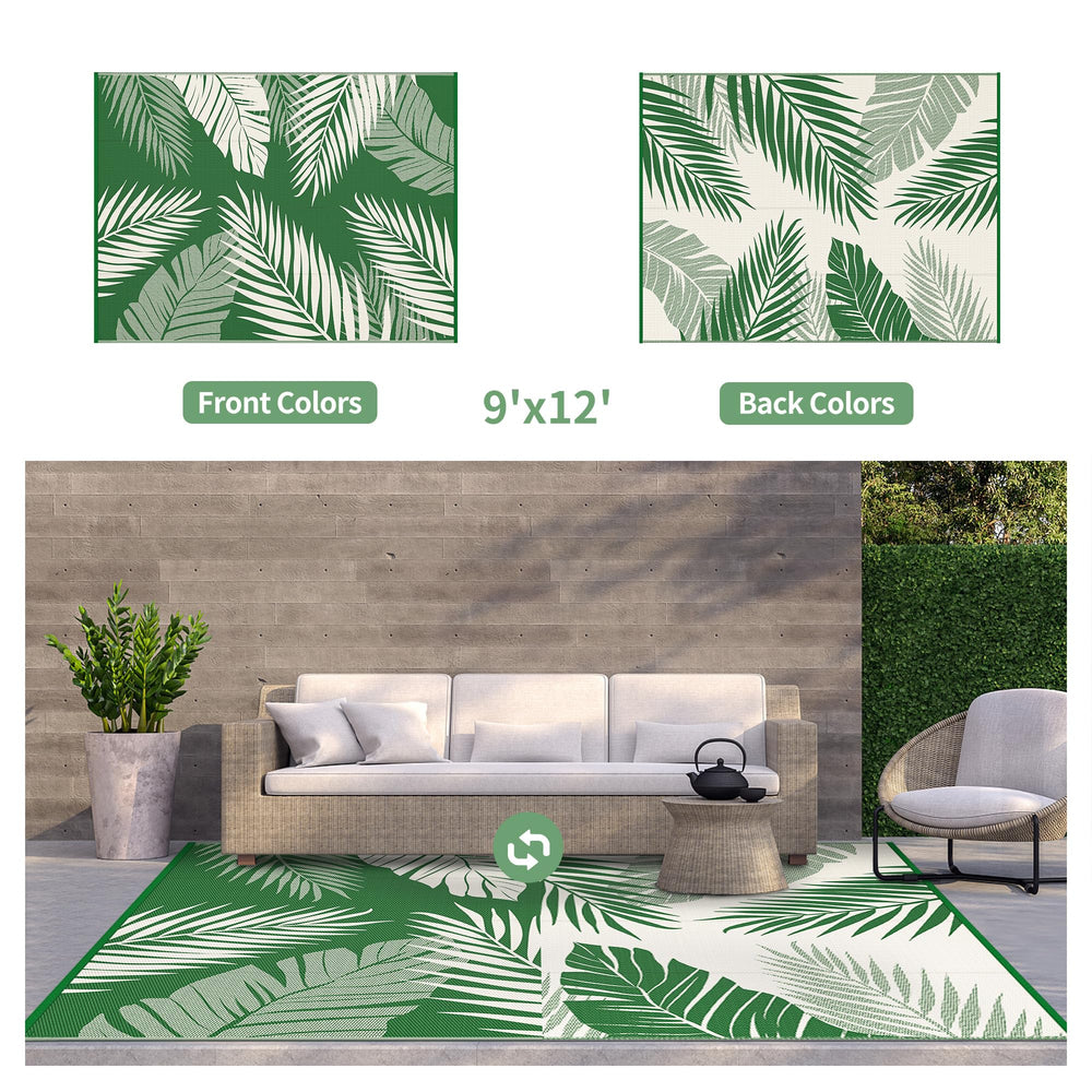 GENIMO Outdoor Rug 9'x12' dark green back view showing double-sided pattern