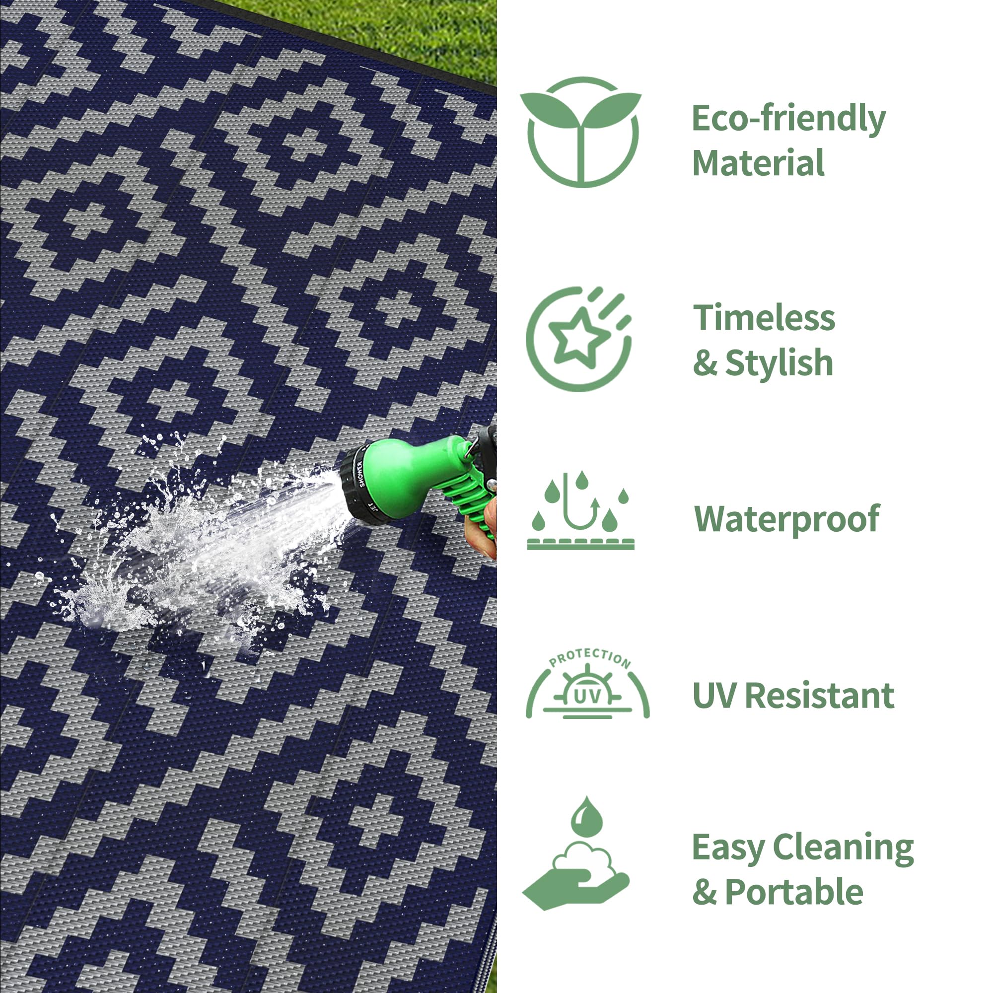 GENIMO Outdoor Rug 9'x12' in a camping scenario