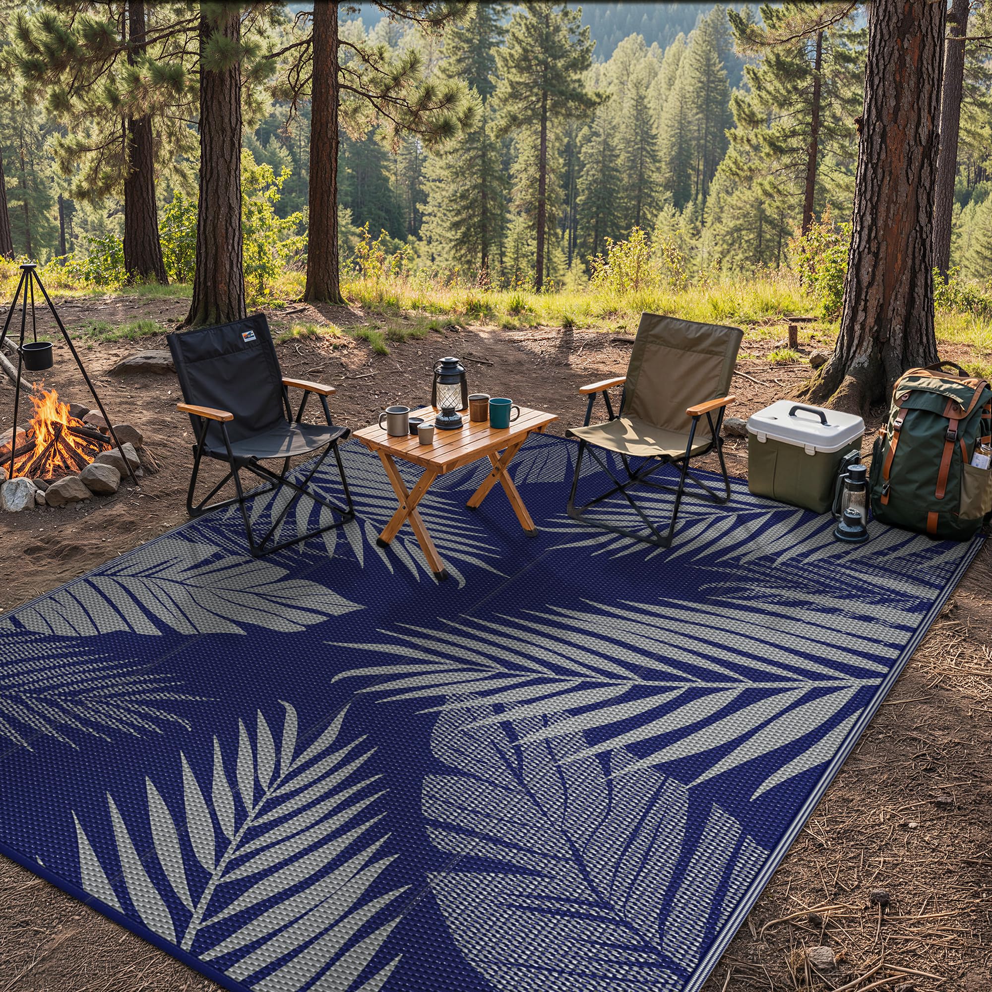 GENIMO Outdoor Rug 9'x12' on a patio with decorative plants