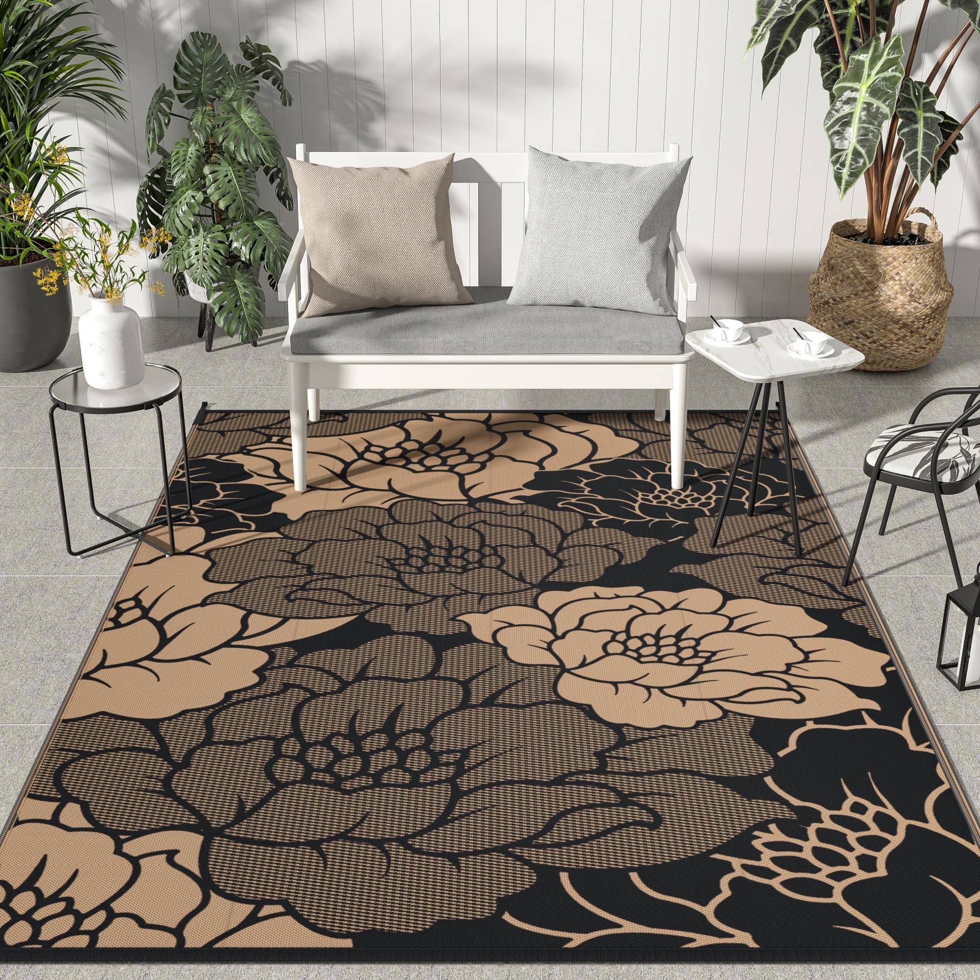 GENIMO Outdoor Rug 9'x12' Raven Brown front view