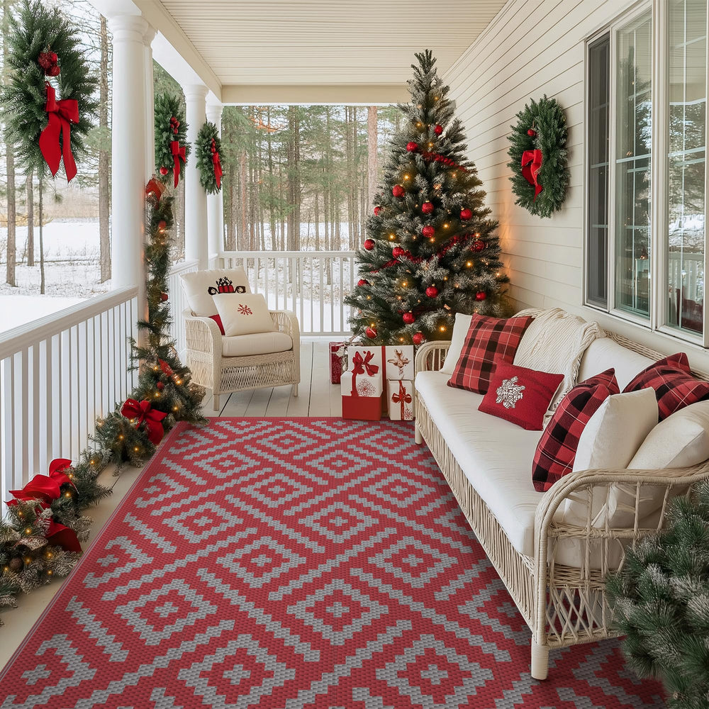 GENIMO Outdoor Rug 9'x12' Red Grey back view
