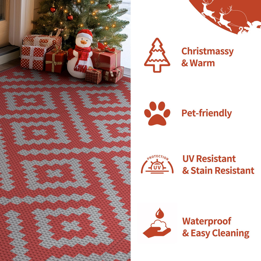 GENIMO Outdoor Rug 9'x12' Red Grey close-up of texture